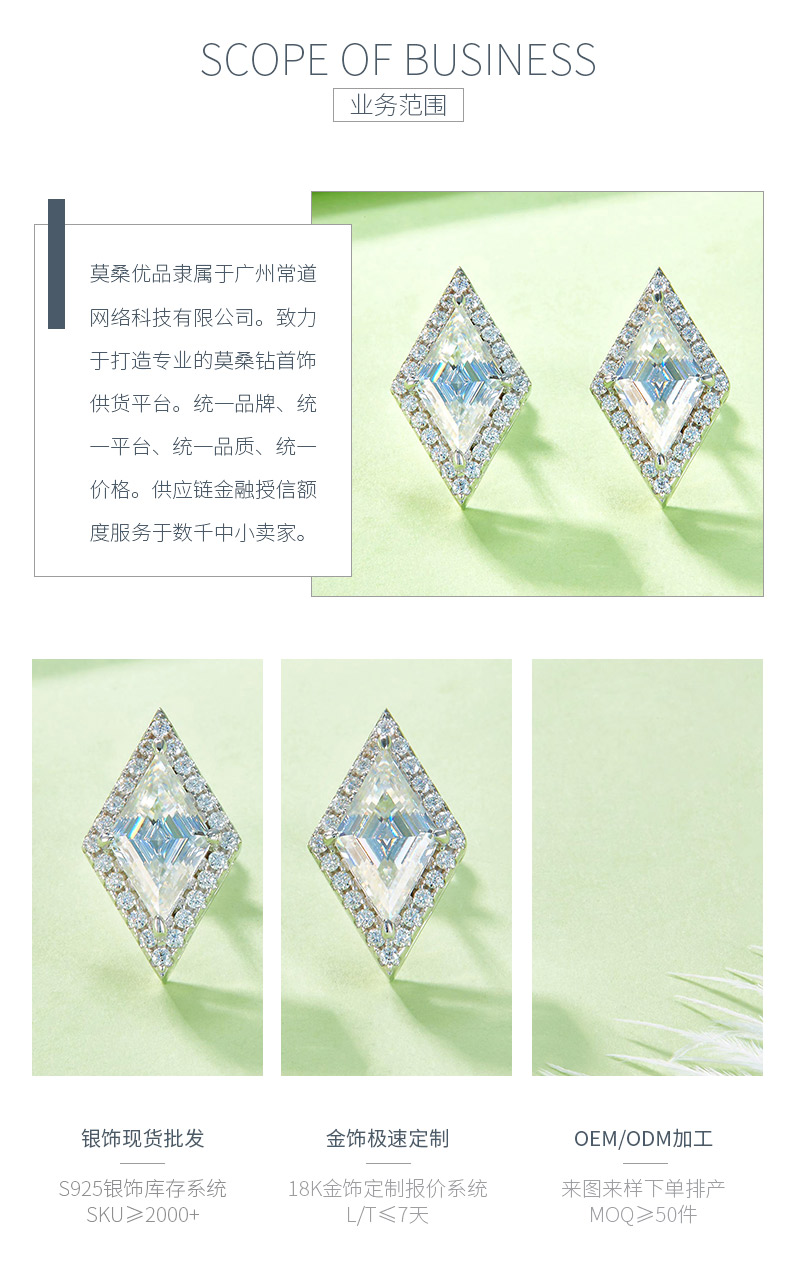 07S款S925银镀18K白金菱形莫桑钻高级耳环主石12*7mm/2.0CT/粒 - 3