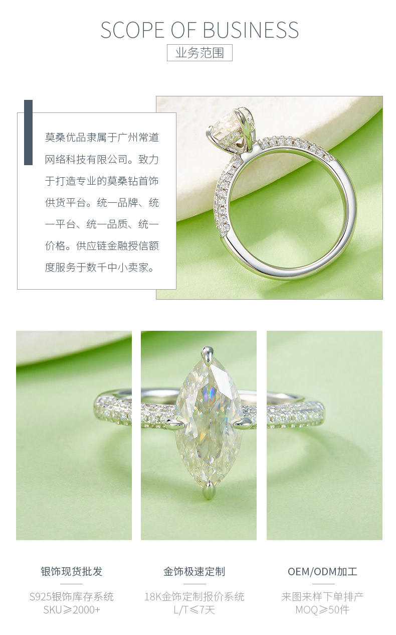 09M款S925银镀18K白金马眼形莫桑钻精致高级女戒主石12*6mm/2.0ct - 3