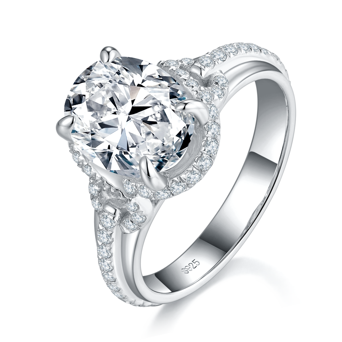 Oval Women's Ring S925 Silver Plated Platinum Customized Selection Main Stone Moissanite 3.0ct/Side Stone Cubic Zirconia