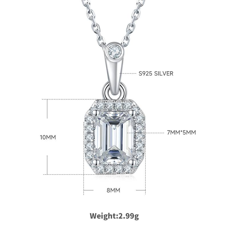 Light luxury rectangular S925 silver plated platinum Moissanite diamond pendant earring set