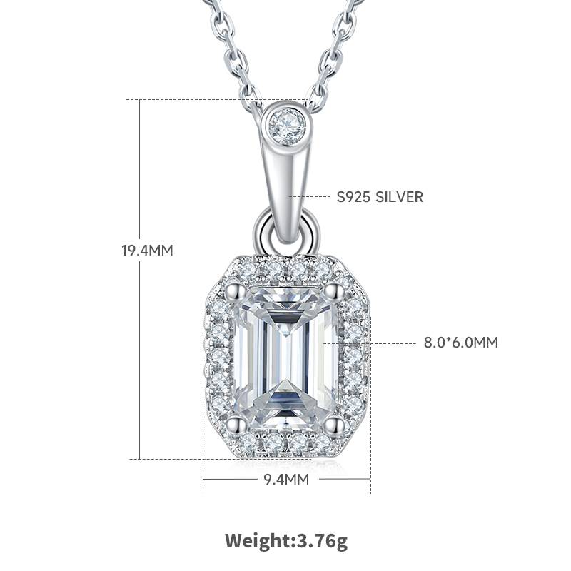Affordable Luxury长方形S925银镀白金MoissanitePendantStud Earring套装