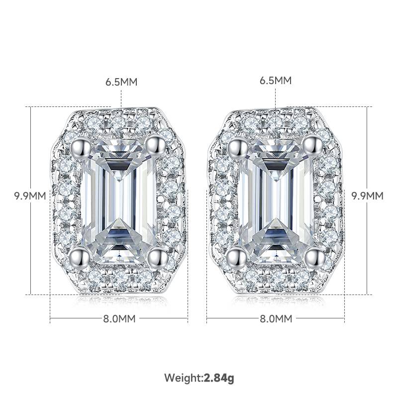 Affordable Luxury长方形S925银镀白金MoissanitePendantStud Earring套装