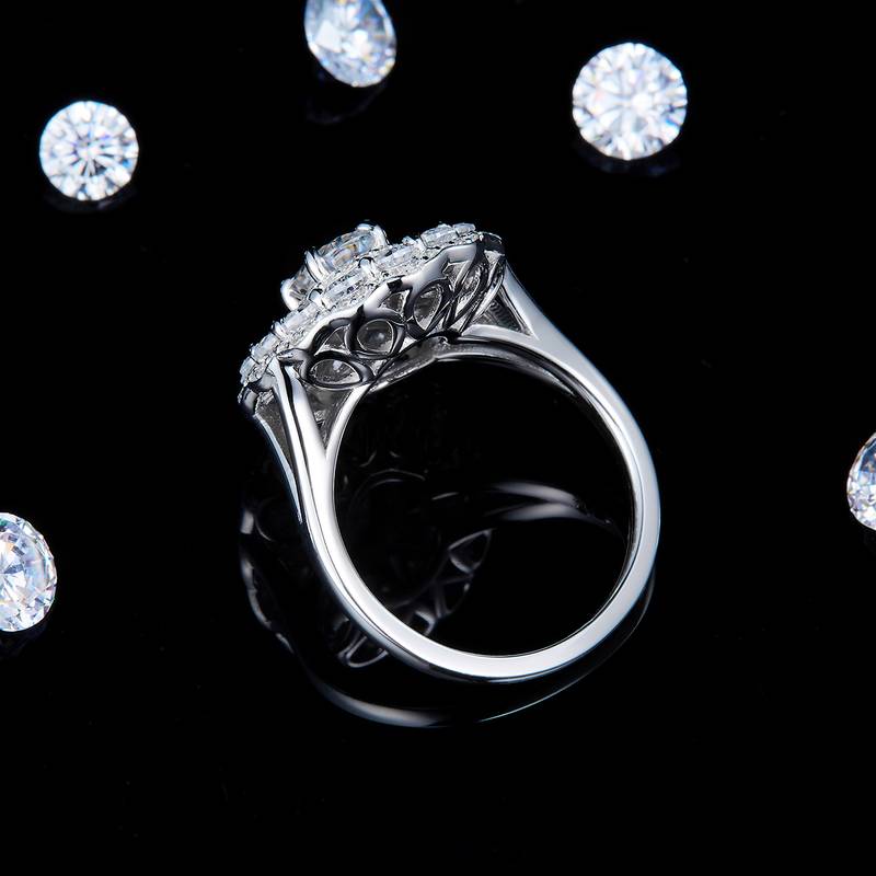满镶豪华蛋形Women's RingS925银镀白金定制选款主石Moissanite1.0ct/副石高碳钻