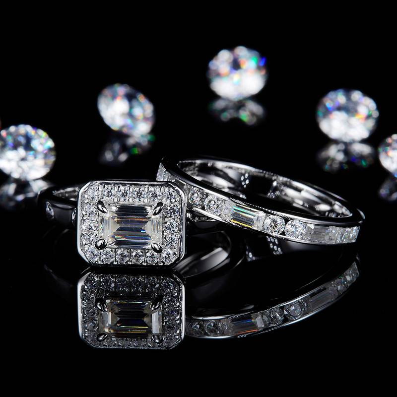 方钻主副套戒S925银镀白金定制选款主石Moissanite0.8ct/副石高碳钻