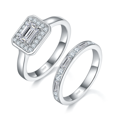 0.8ct Princess Cut Classic Customizable Main Stone Moissanite Bridal Ring Set in S925 Silver
