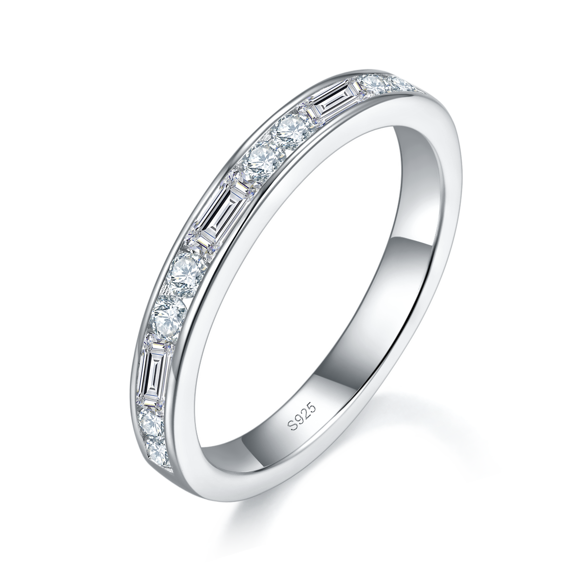 Square Diamond Primary and Secondary Ring S925 Silver Plated Platinum Customized Selection Main Stone Moissanite 0.8ct/Side Stone Cubic Zirconia