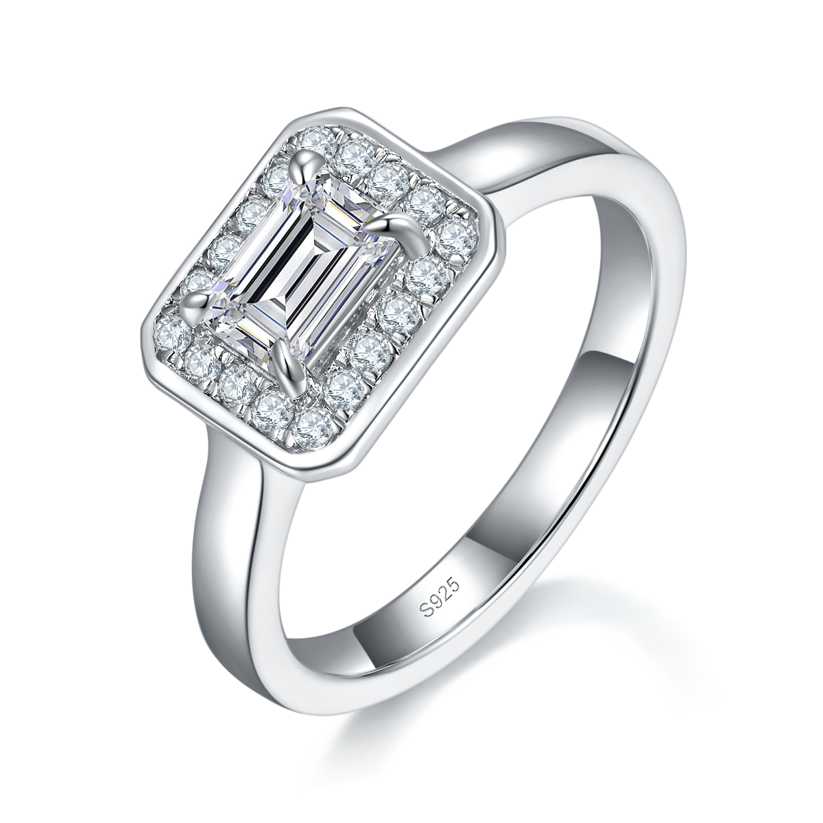 Square Diamond Primary and Secondary Ring S925 Silver Plated Platinum Customized Selection Main Stone Moissanite 0.8ct/Side Stone Cubic Zirconia