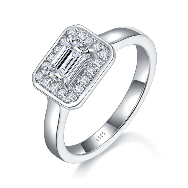 方钻主副套戒S925银镀白金定制选款主石Moissanite0.8ct/副石高碳钻