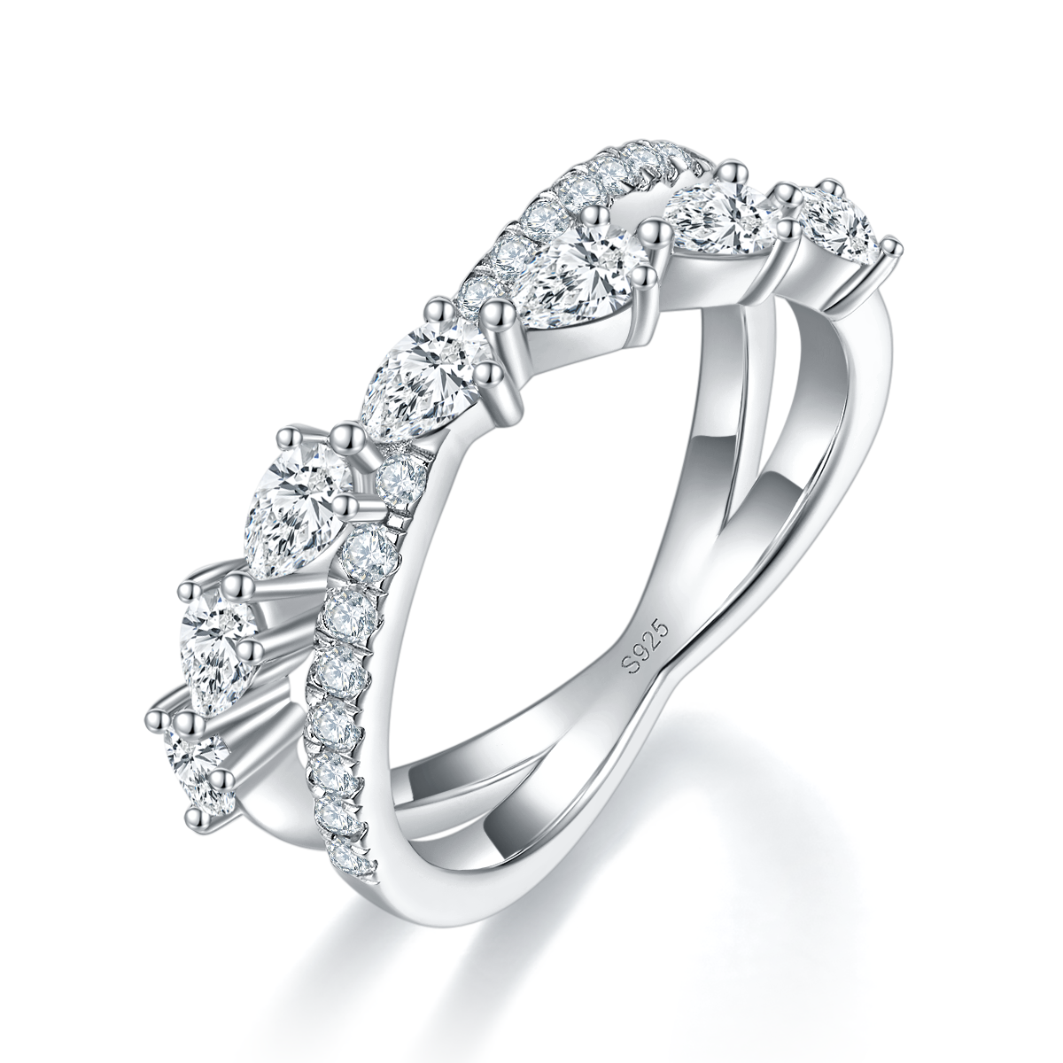 X-shaped Pearl Diamond Ring S925 Silver Plated Platinum Customized Selection Side Stone Moissanite 1.635ct