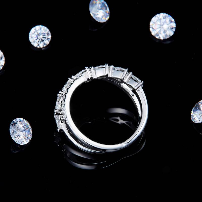 X形水滴钻排戒S925银镀白金定制选款副石莫桑钻1.635ct
