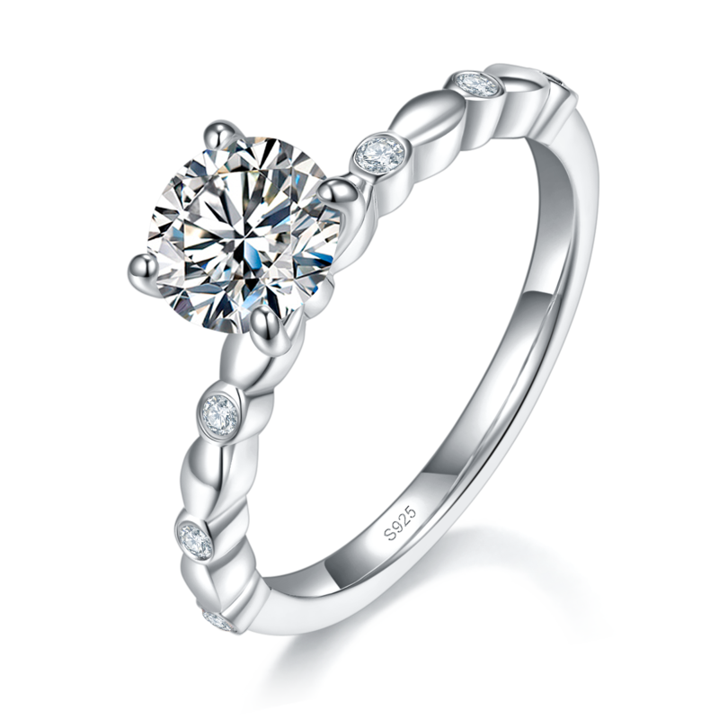 简约四爪Women's RingS925银镀白金定制选款主石Moissanite1.0ct/副石高碳钻