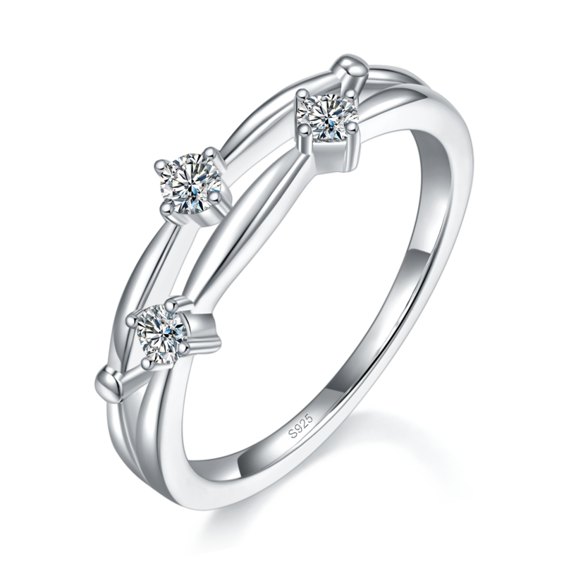简约Fashion镂空双臂排戒S925银镀白金定制选款副石Moissanite0.195ct