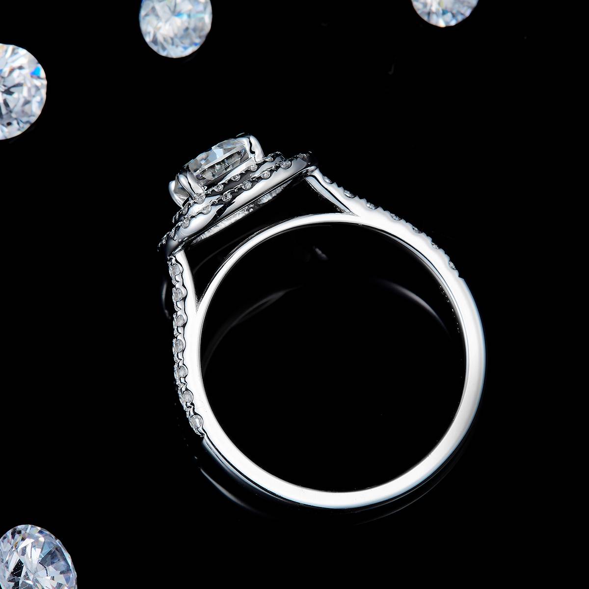 双层围镶枕形钻女戒S925银镀白金定制选款主石莫桑钻1.0ct/副石高碳钻