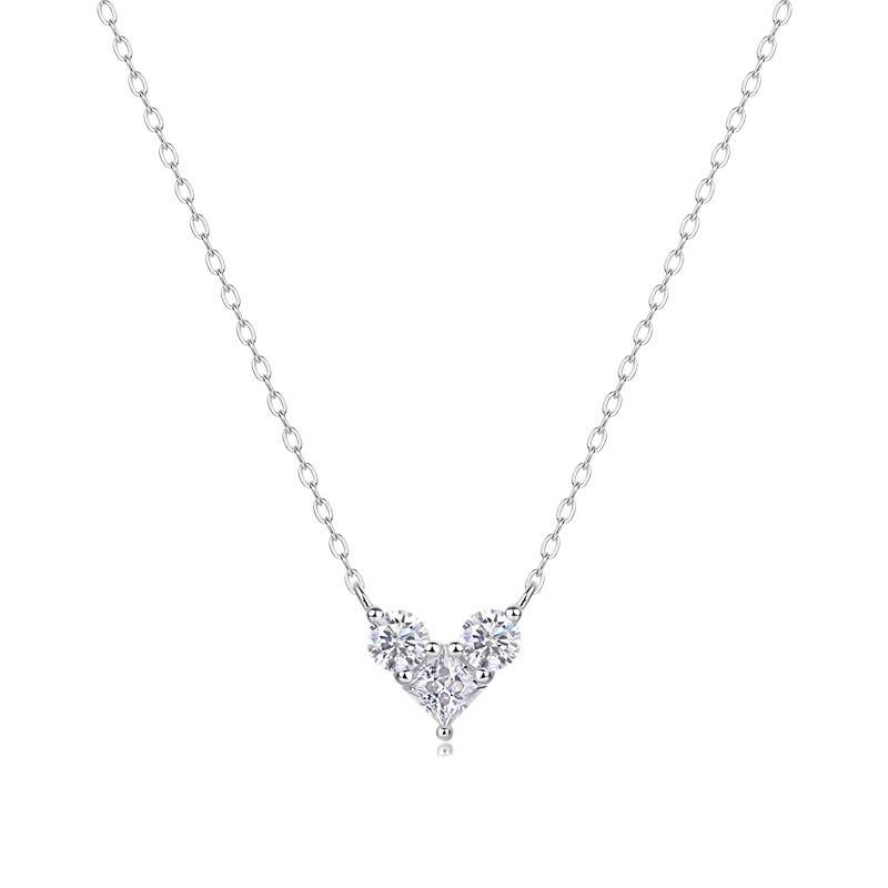 N13103款S925银镀18K白金Moissanite爱心Necklace1.0ct