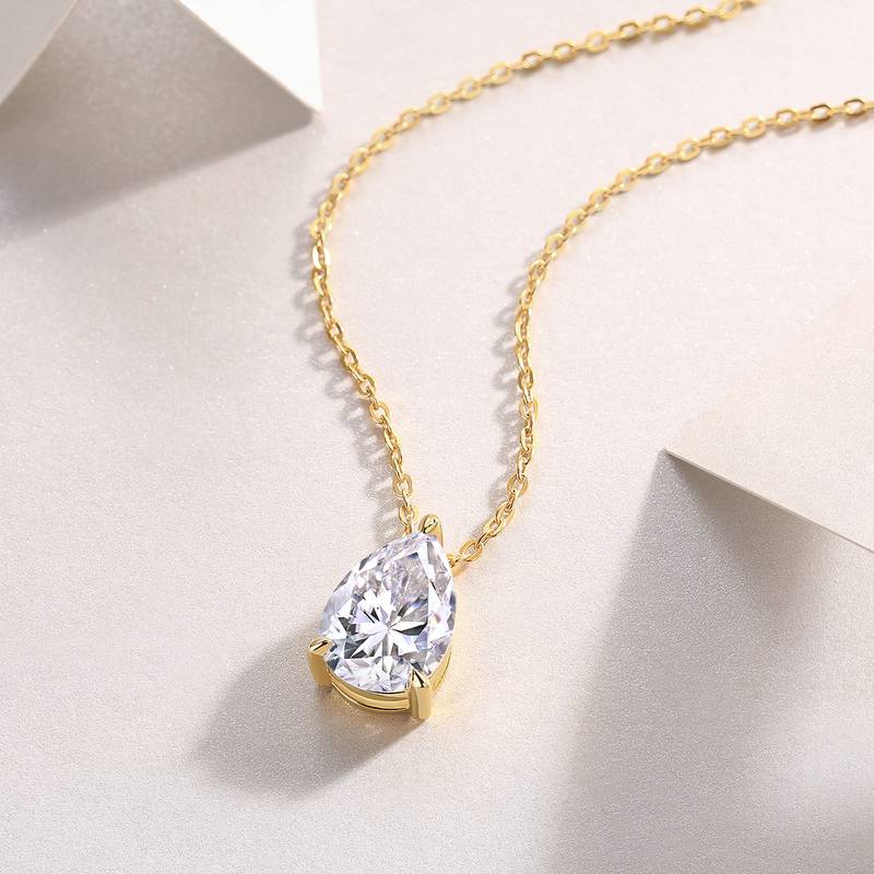 P15166款S925银镀18K黄金梨形MoissaniteAffordable LuxuryNecklace