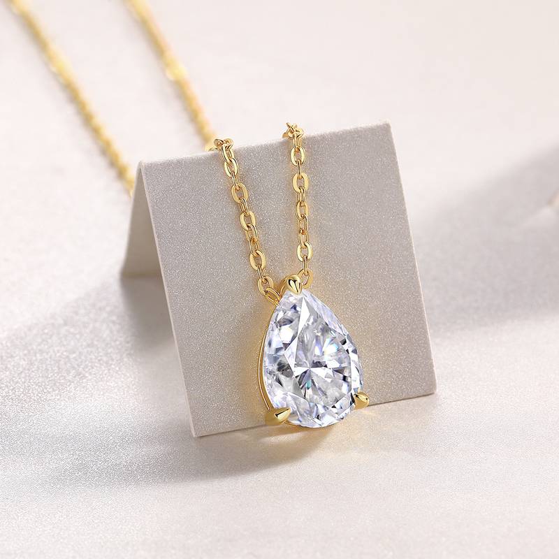 P15166款S925银镀18K黄金梨形MoissaniteAffordable LuxuryNecklace