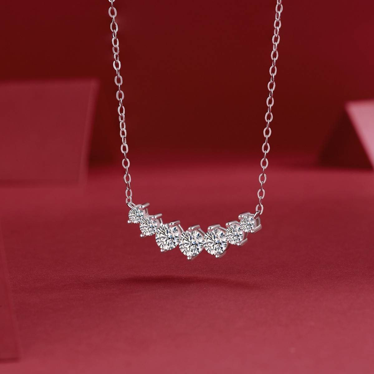 N12933款S925银镀18K白金Moissanite闪耀锁骨链1.23ct