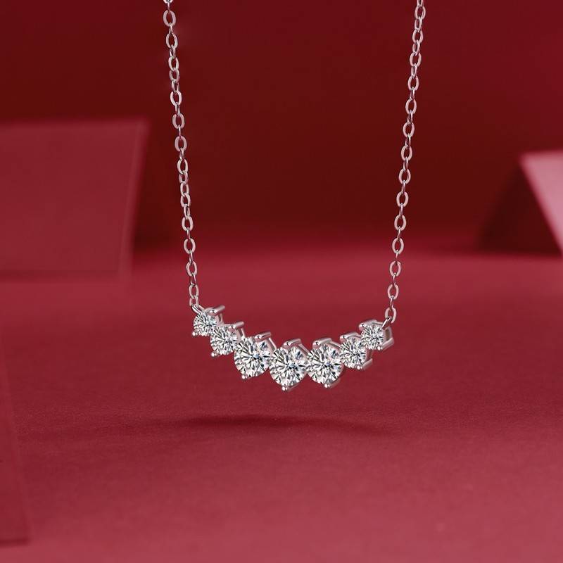N12933款S925银镀18K白金Moissanite闪耀锁骨链1.23ct