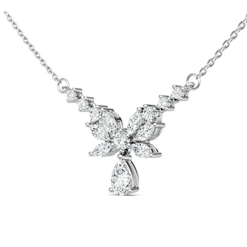 N16328款S925银镀18K白金水滴莫桑钻群镶轻奢锁骨链3.44ct