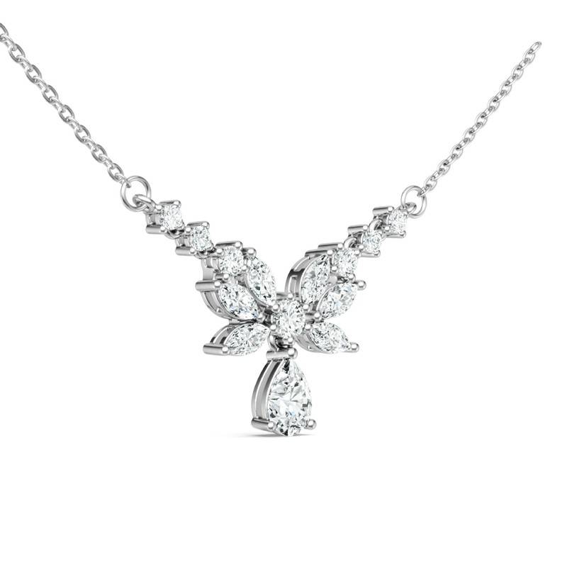N16328款S925银镀18K白金水滴莫桑钻群镶轻奢锁骨链3.44ct