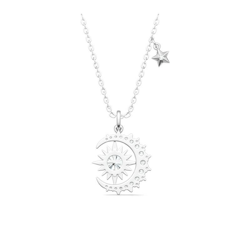 P16354款S925银镀18K白金Moissanite星辰日月Necklace1.46ct