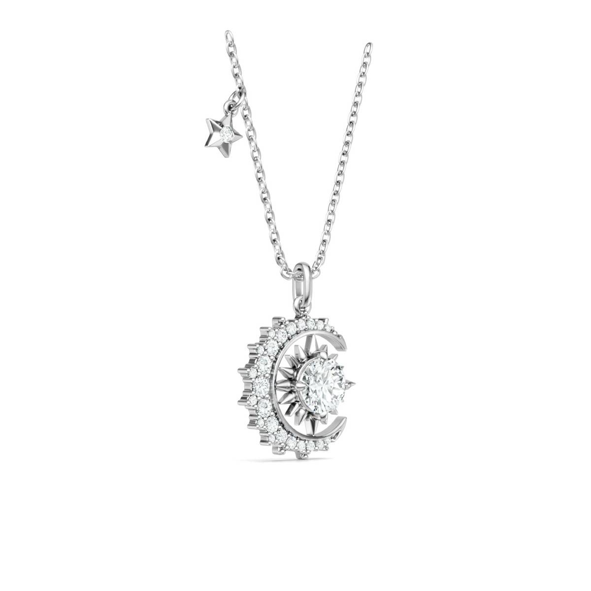 P16354款S925银镀18K白金Moissanite星辰日月Necklace1.46ct
