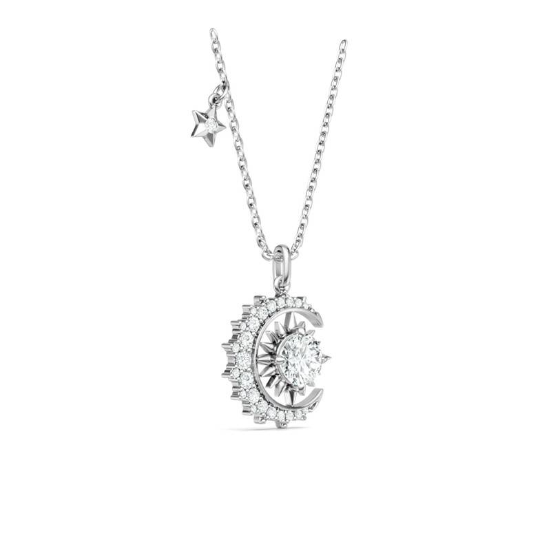 P16354款S925银镀18K白金Moissanite星辰日月Necklace1.46ct