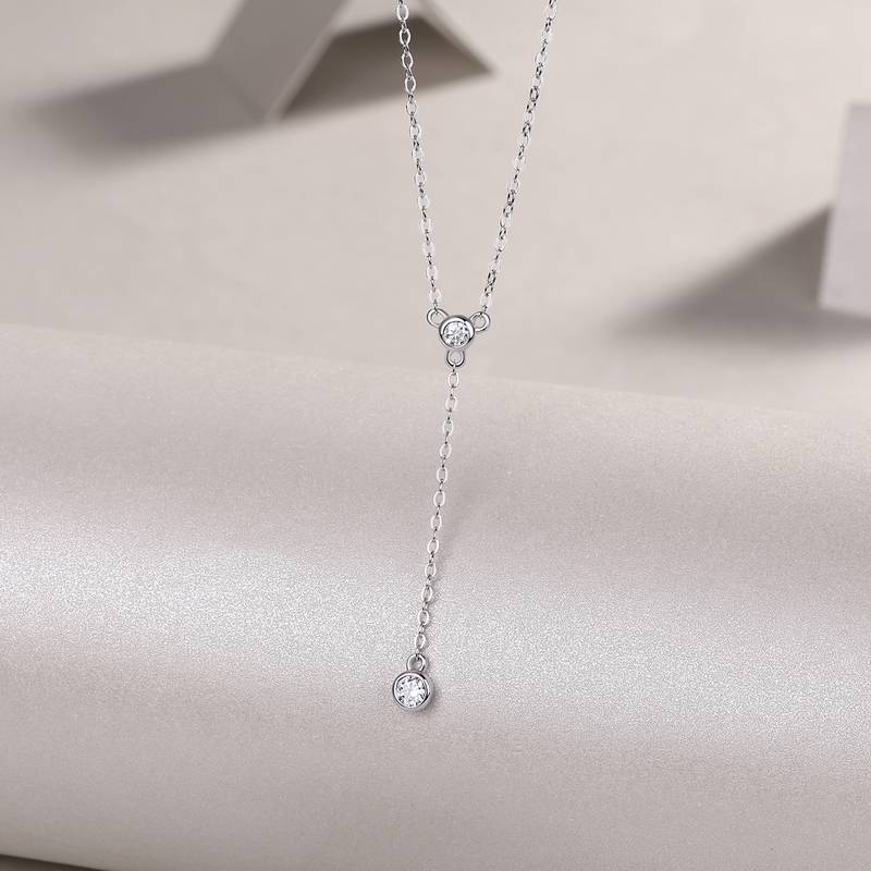 N13450款S925银镀18K白金小水泡MoissaniteY字Necklace0.16ct