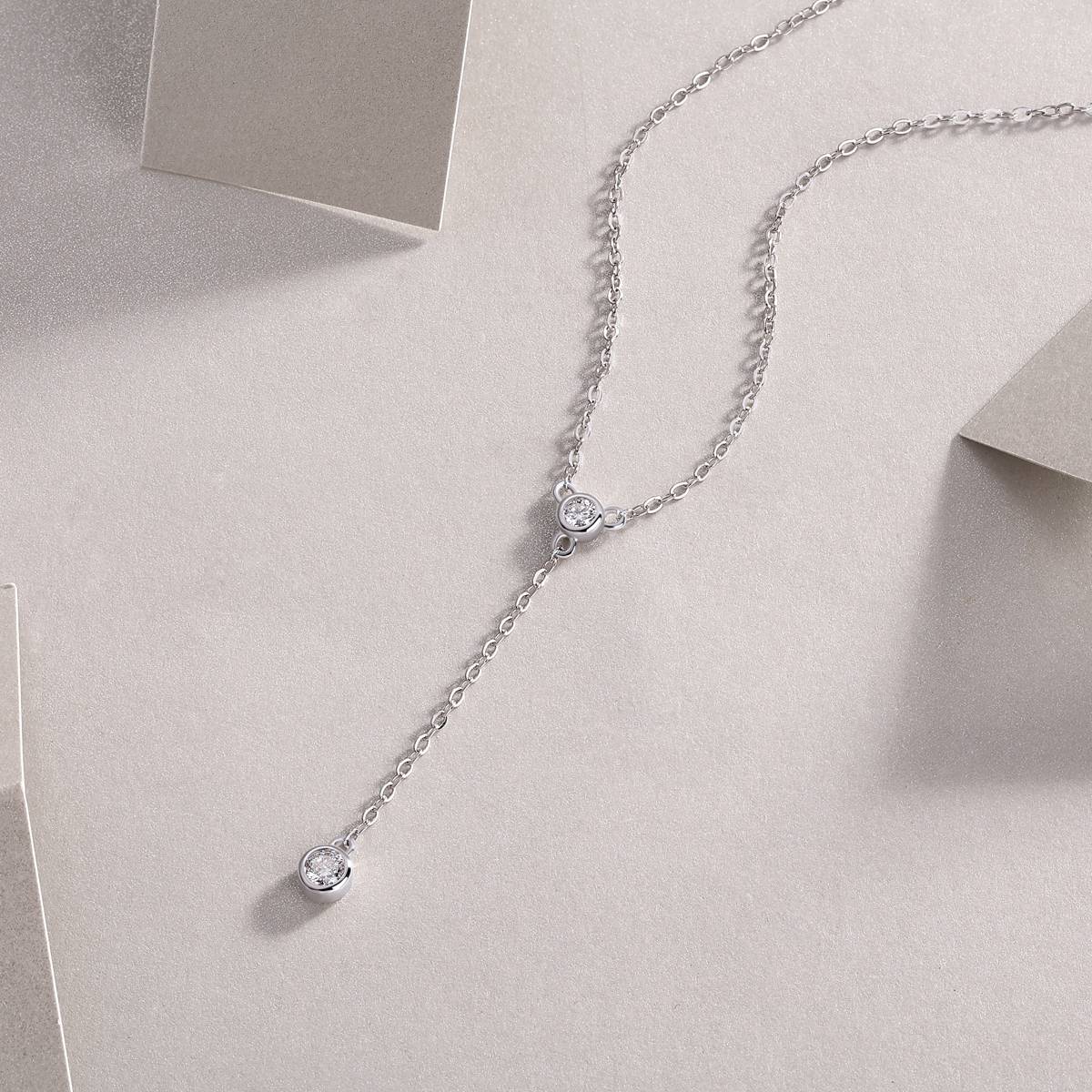 N13450款S925银镀18K白金小水泡莫桑钻Y字项链0.16ct
