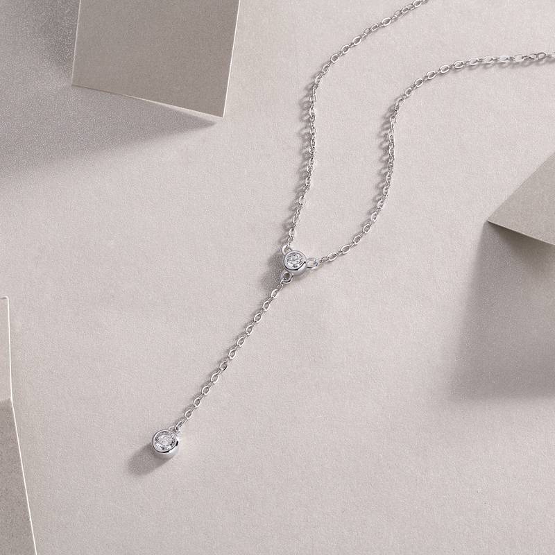 N13450款S925银镀18K白金小水泡MoissaniteY字Necklace0.16ct