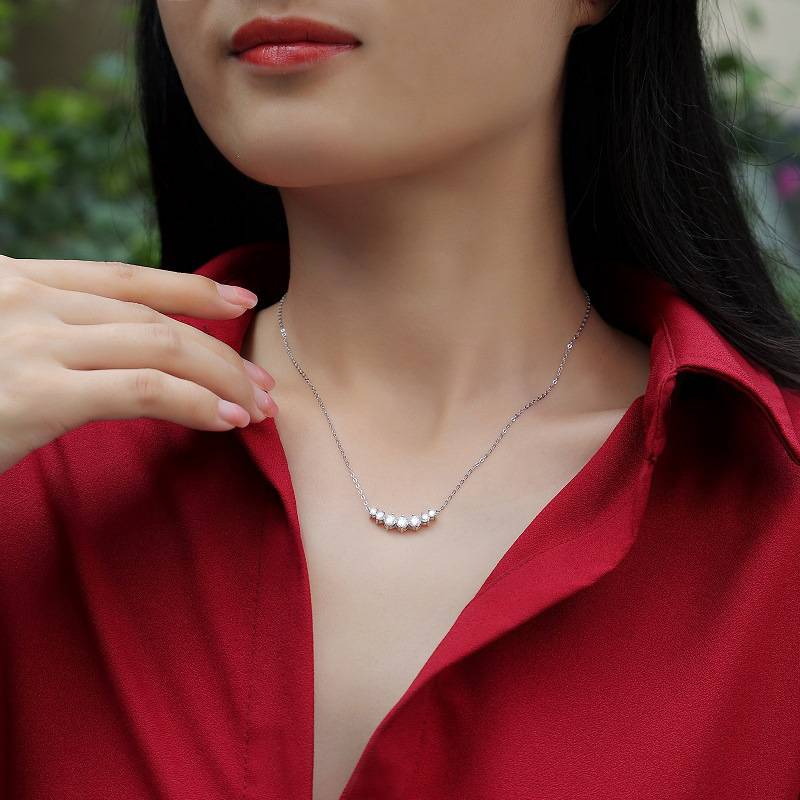N12933款S925银镀18K白金Moissanite闪耀锁骨链1.23ct