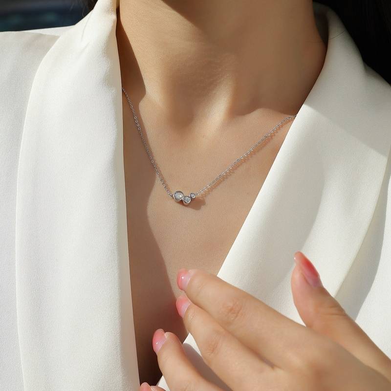 N13205-40款S925银镀18K白金Moissanite简约锁骨链0.43ct