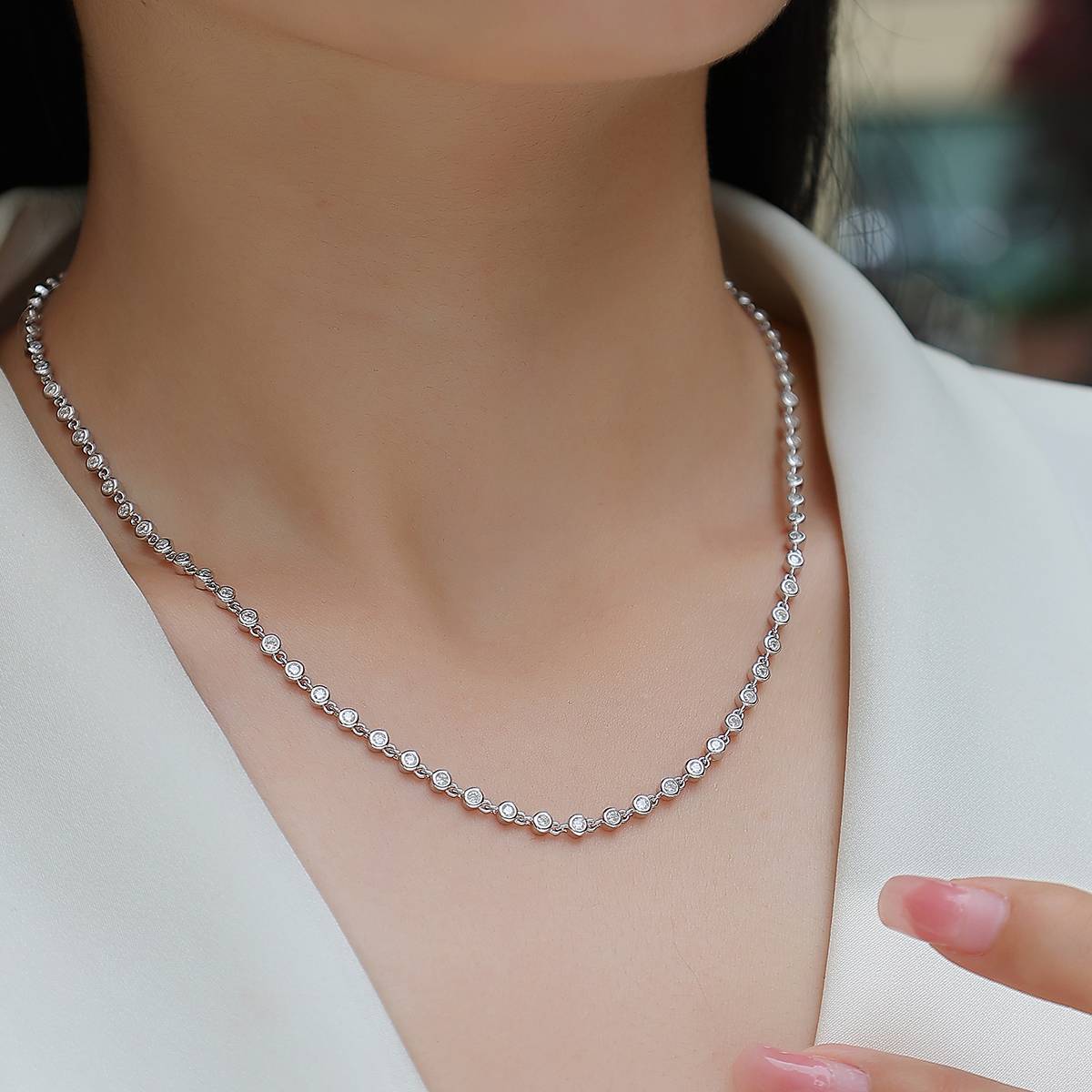N13451款S925银镀18K白金小水泡Moissanite满钻Necklace2.37ct