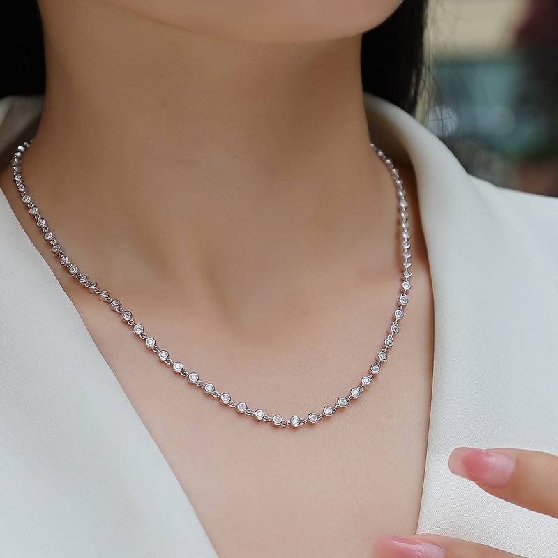 N13451款S925银镀18K白金小水泡莫桑钻满钻项链2.37ct