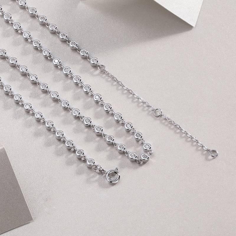 N13451款S925银镀18K白金小水泡莫桑钻满钻项链2.37ct