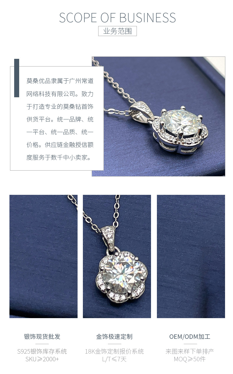 P11444款S925银镀18K白金莫桑钻心花怒放项链主石8.0mm/2.0ct - 3