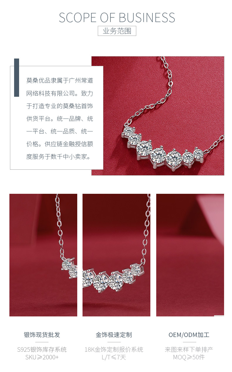 N12933款S925银镀18K白金莫桑钻闪耀锁骨链1.23ct - 3