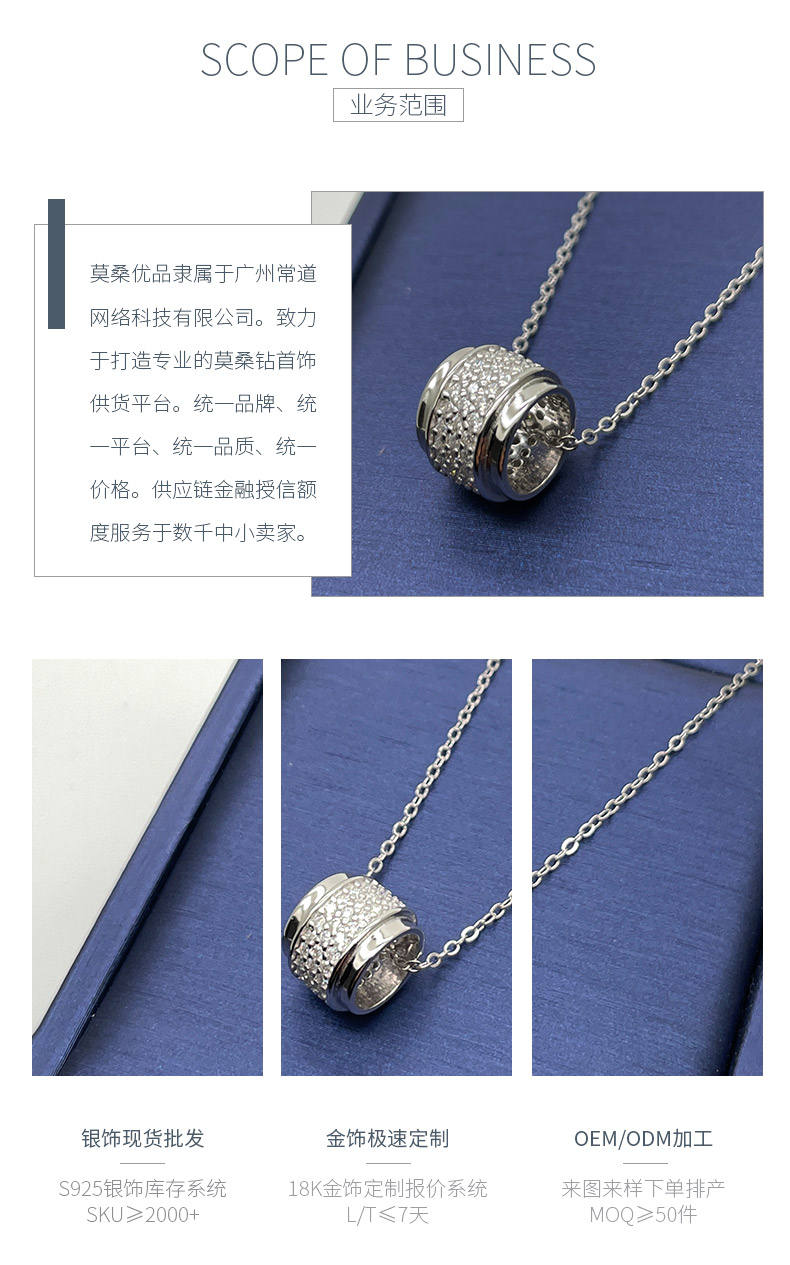P11741款S925银镀18K白金莫桑钻路路通项链0.69ct - 3