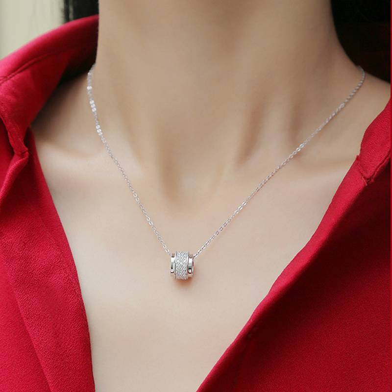 P11741款S925银镀18K白金莫桑钻路路通项链0.69ct