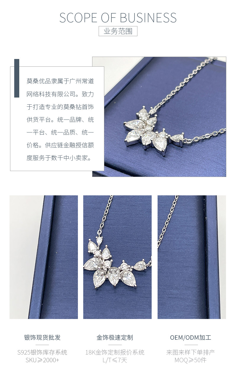 N16350款S925银镀18K白金莫桑钻轻奢项链3.21ct - 3