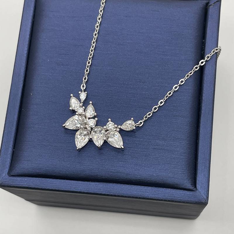 N16350款S925银镀18K白金莫桑钻轻奢项链3.21ct