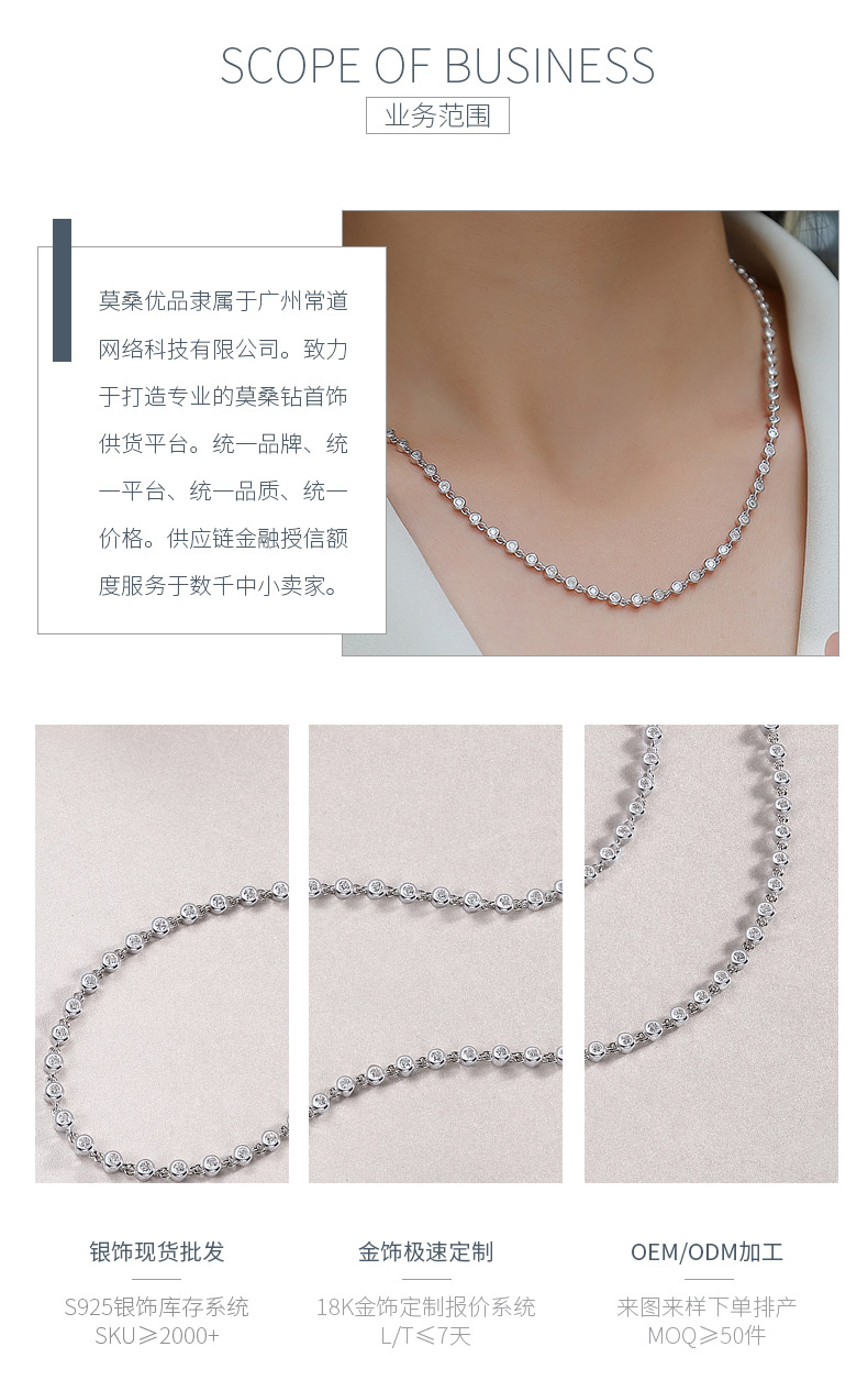 N13451款S925银镀18K白金小水泡莫桑钻满钻项链2.37ct - 3