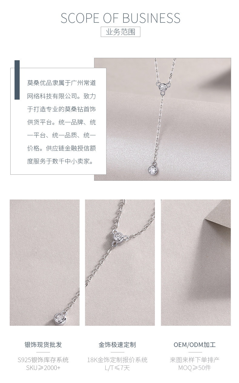 N13450款S925银镀18K白金小水泡莫桑钻Y字项链0.16ct - 3