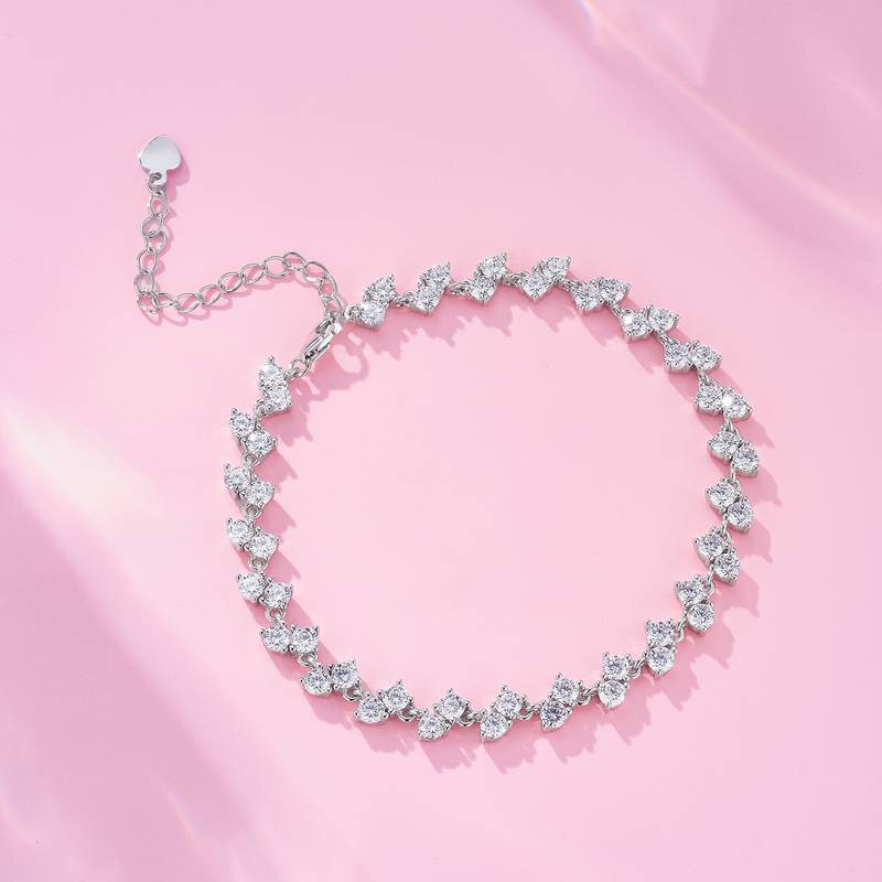 L16345款S925银镀18K白金莫桑钻满钻手链5.0ct