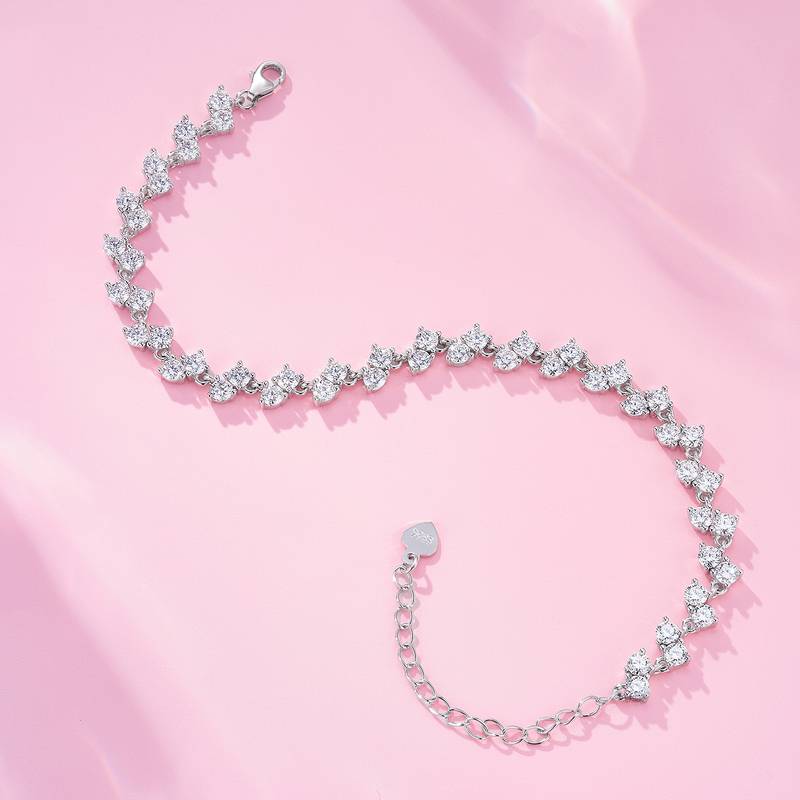 L16345款S925银镀18K白金莫桑钻满钻手链5.0ct