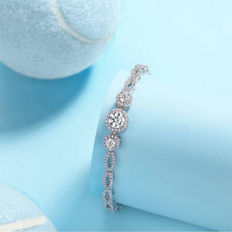 L13879款S925银镀18K白金莫桑钻轻奢满钻手链3.6ct