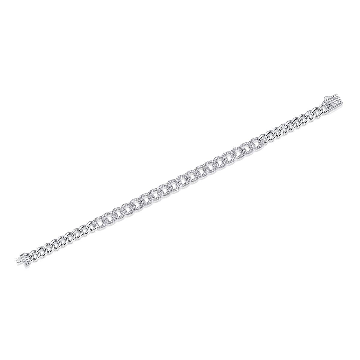 L13731款S925银镀18K白金MoissaniteExquisite古巴Bracelet1.44ct