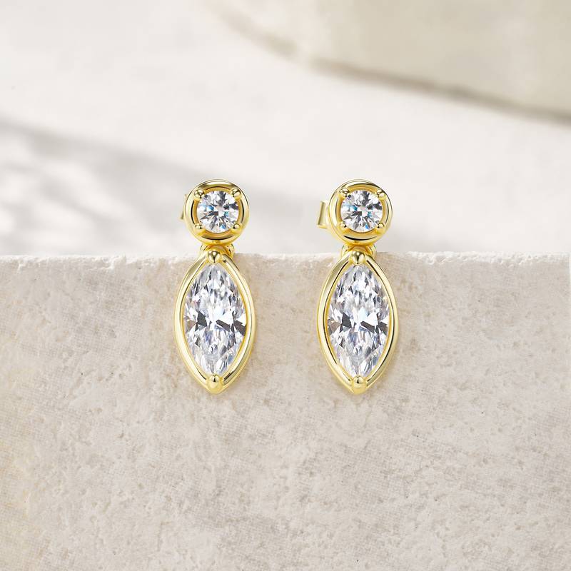 E15950款S925银镀18K黄金MoissaniteAffordable LuxuryStud Earring2.4ct