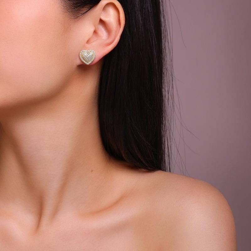 E15555款S925银镀18K黄金Moissanite满镶爱心Stud Earring1.16ct