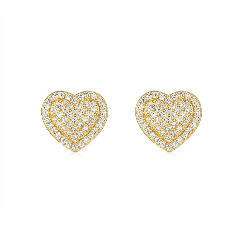E15555款S925银镀18K黄金Moissanite满镶爱心Stud Earring1.16ct